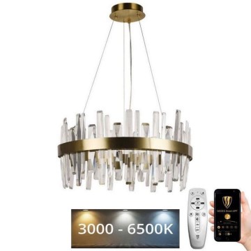 LED dimbare kristallen hanglamp aan kabel LED/80W/230V 3000-6500K goud + afstandsbediening