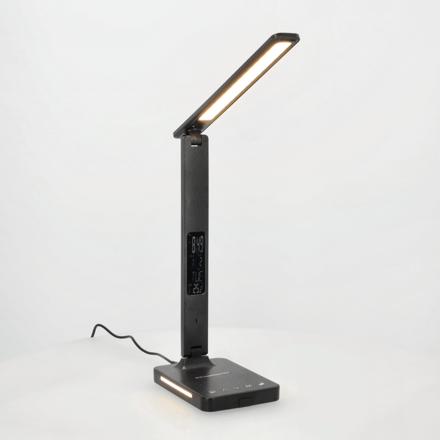 LED dimbare tafel lamp met draadloos opladen QI, scherm en USB-poort LED/7W/230V 3000-6000K zwart