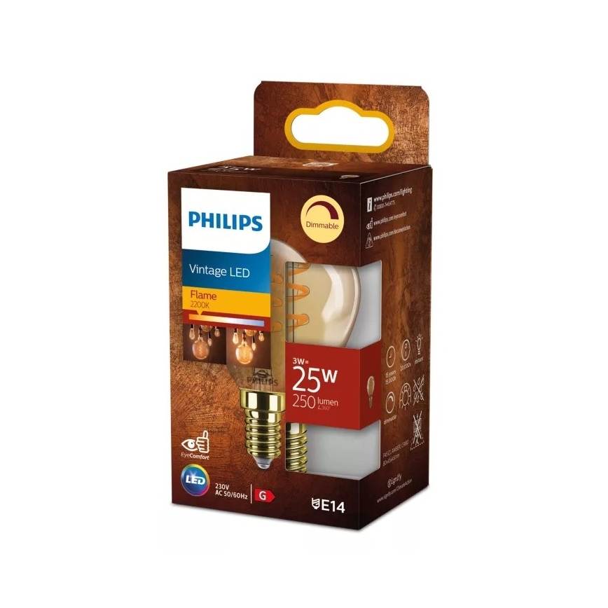 LED dimbare lamp VINTAGE Philips P45 E14/3W/230V 2200K
