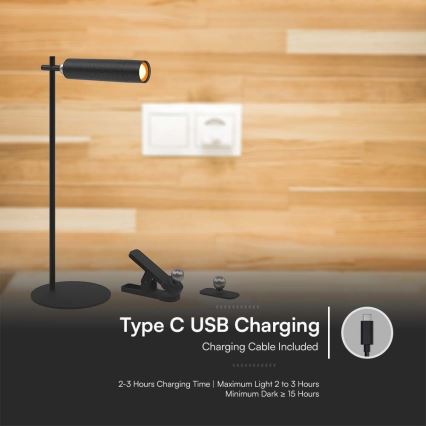 LED Dimbare magnetische oplaadbare bureaulamp 3-in-1 LED/3W/5V 4000K 1500 mAh zwart