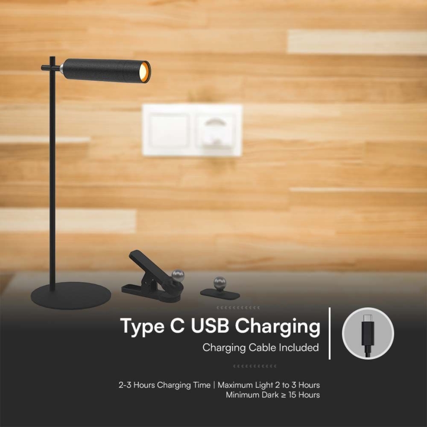 LED Dimbare magnetische oplaadbare bureaulamp 3-in-1 LED/3W/5V 4000K 1500 mAh zwart