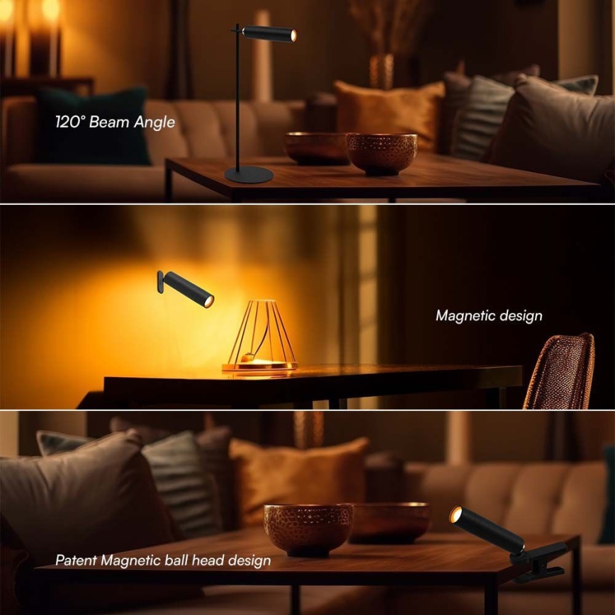 LED Dimbare magnetische oplaadbare bureaulamp 3-in-1 LED/3W/5V 4000K 1500 mAh zwart