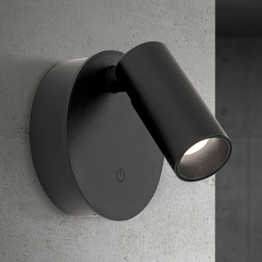 LED dimbare oplaadbare aanraakgevoelige wandspot LUXY LED/1W/5V 2200 mAh 2700/3000/4000K zwart