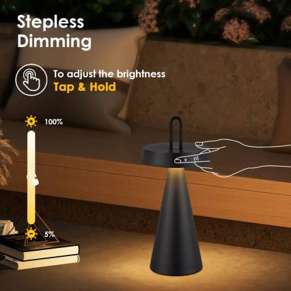 LED-dimbare oplaadbare tafellamp met aanraakbediening voor buiten HALO LED/1,5W/3,7V 3000 mAh IP44 zwart
