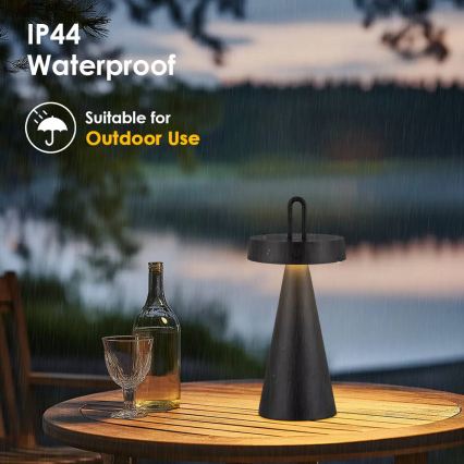 LED-dimbare oplaadbare tafellamp met aanraakbediening voor buiten HALO LED/1,5W/3,7V 3000 mAh IP44 zwart