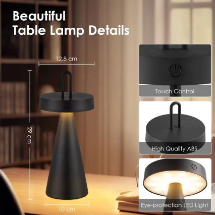 LED-dimbare oplaadbare tafellamp met aanraakbediening voor buiten HALO LED/1,5W/3,7V 3000 mAh IP44 zwart