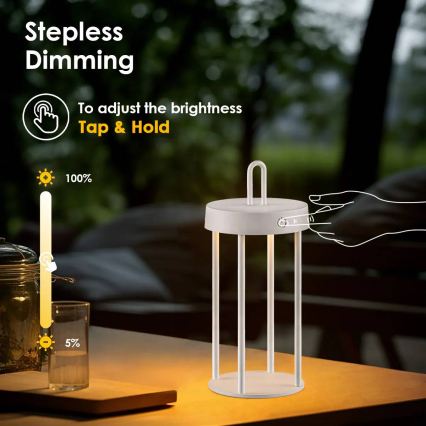 Dimbare oplaadbare tafellamp met aanraakbediening voor buiten GENTLE LED/1,5W/3,7V 3000 mAh IP44 wit