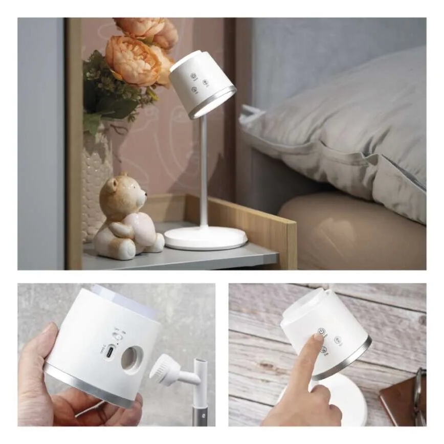 LED Dimbare oplaadbare tafellamp 4in1 LED/6W/3,7V 3000K/4000K/6500K 1500mAh wit