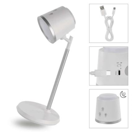 LED Dimbare oplaadbare tafellamp 4in1 LED/6W/3,7V 3000K/4000K/6500K 1500mAh wit