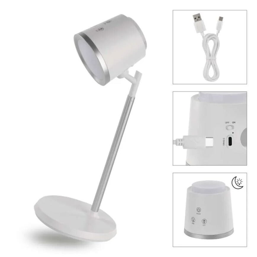 LED Dimbare oplaadbare tafellamp 4in1 LED/6W/3,7V 3000K/4000K/6500K 1500mAh wit