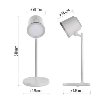 LED Dimbare oplaadbare tafellamp 4in1 LED/6W/3,7V 3000K/4000K/6500K 1500mAh wit