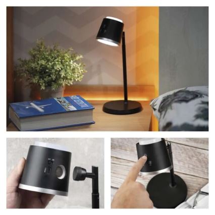 LED Dimbare oplaadbare tafellamp 4in1 LED/6W/3,7V 3000K/4000K/6500K 1500mAh zwart