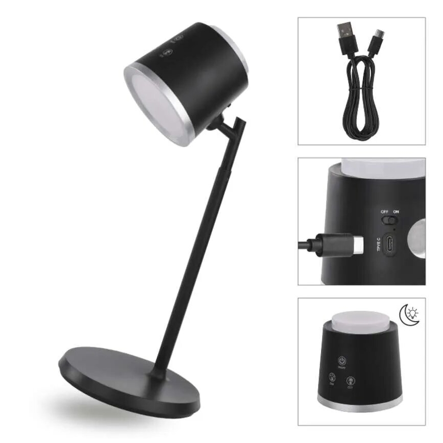 LED Dimbare oplaadbare tafellamp 4in1 LED/6W/3,7V 3000K/4000K/6500K 1500mAh zwart