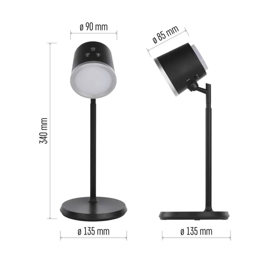 LED Dimbare oplaadbare tafellamp 4in1 LED/6W/3,7V 3000K/4000K/6500K 1500mAh zwart