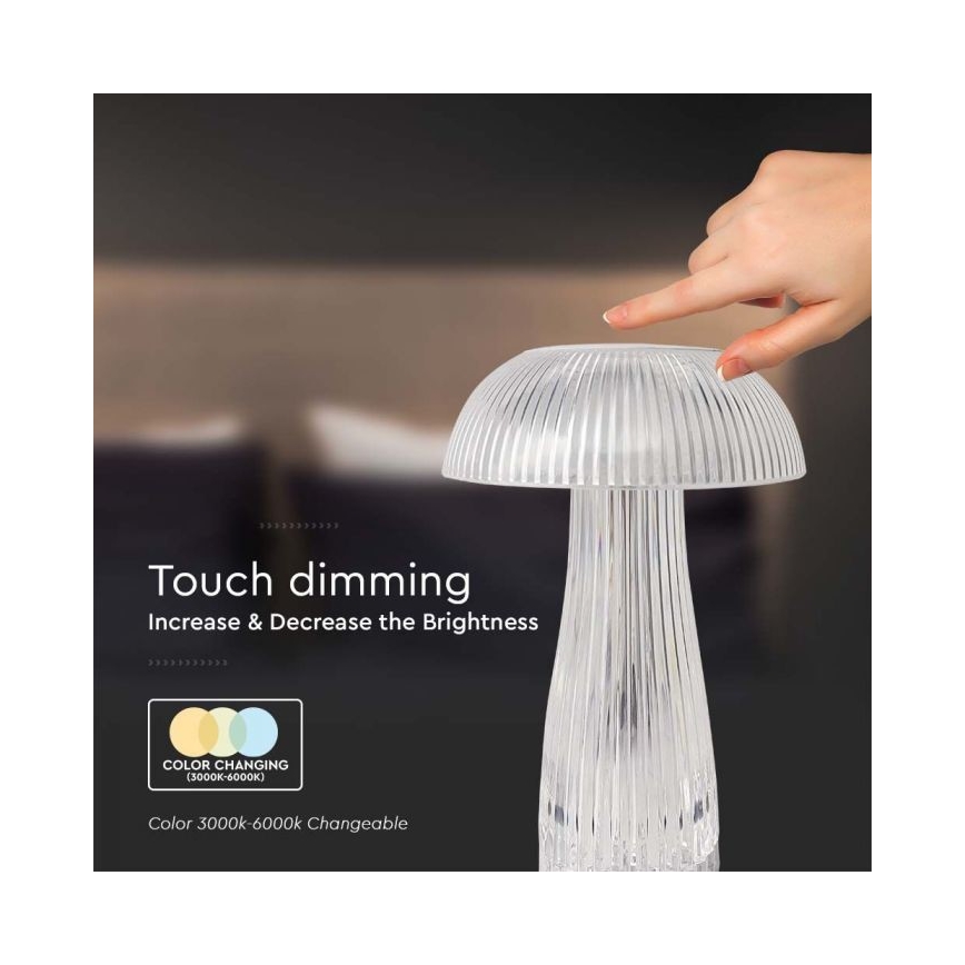 LED Dimbare oplaadbare touch tafellamp LED/1W/5V 3000-6000K 1800 mAh doorzichtig