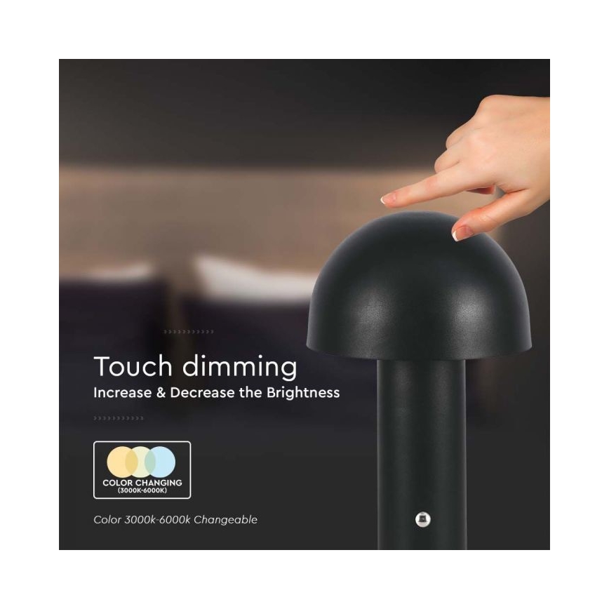 LED Dimbare oplaadbare touch tafellamp LED/1W/5V 3000-6000K 1800 mAh zwart