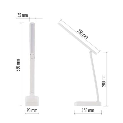 LED Dimbare oplaadbare tafellamp LED/5W/3,7V 3000K/4000K/6500K 800mAh wit