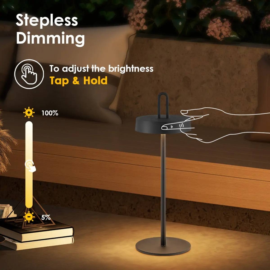 LED Dimbare buiten oplaadbare tafellamp met aanraakbediening SHINE LED/1,5W/3,7V 3000 mAh IP44 zwart