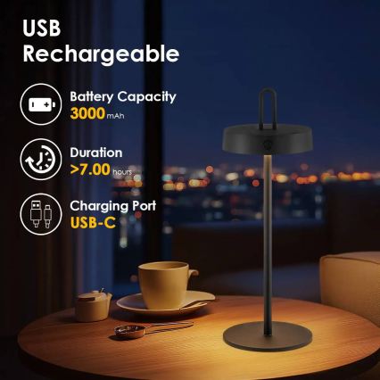 LED Dimbare buiten oplaadbare tafellamp met aanraakbediening SHINE LED/1,5W/3,7V 3000 mAh IP44 zwart