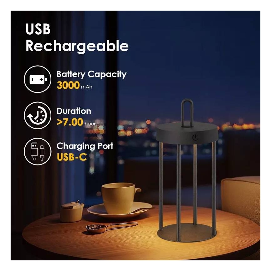 LED dimbare oplaadbare buitentafellamp met aanraakbediening GENTLE LED/1,5W/3,7V 3000 mAh IP44 zwart
