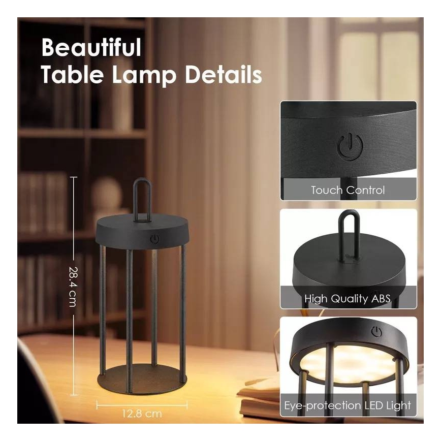 LED dimbare oplaadbare buitentafellamp met aanraakbediening GENTLE LED/1,5W/3,7V 3000 mAh IP44 zwart
