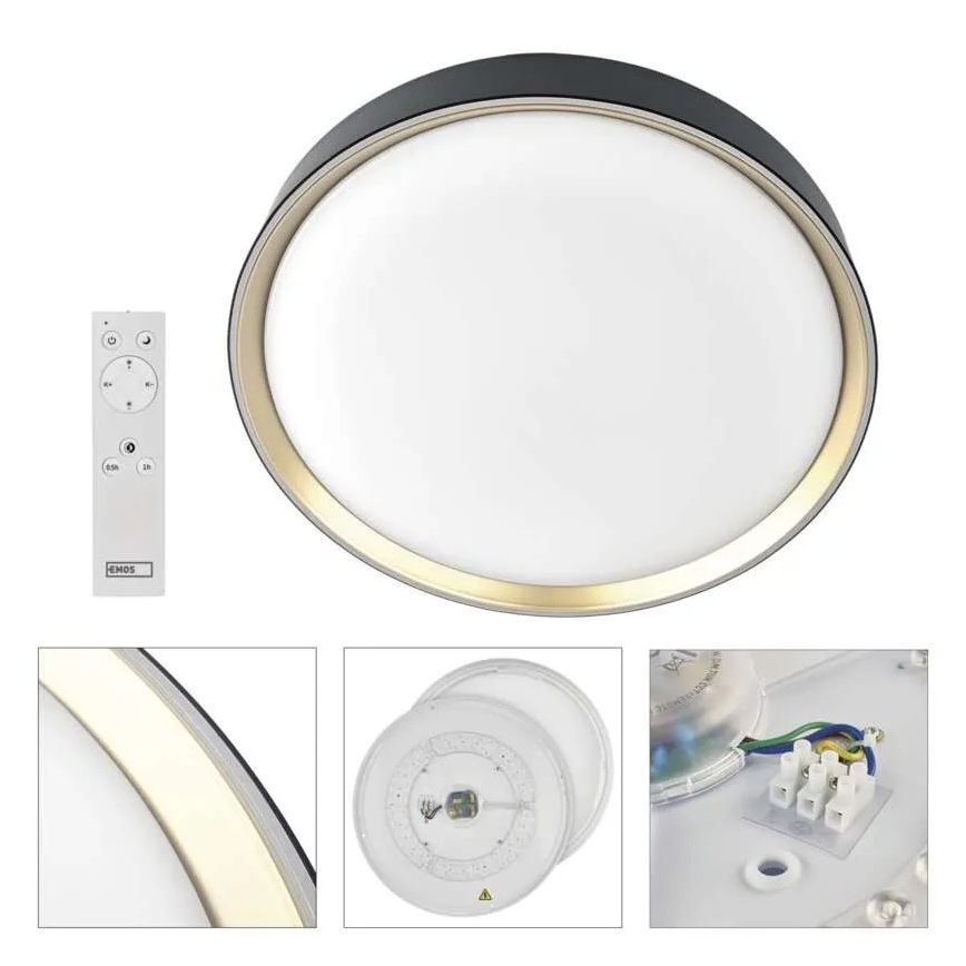 LED-dimbare plafondlamp ILVI LED/45W/230V 2700–6500K Ø 50 cm zwart/messing + afstandsbediening