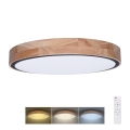 LED-dimbare plafondlamp IRON OAK LED/48W/230V 3000-6500K eiken Ø 40 cm + afstandsbediening
