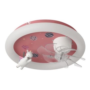 LED-dimbare plafondlamp met ventilator voor kinderen, LED/48W/230V, 3000/4000/6000K, Ø 50 cm, roze + afstandsbediening