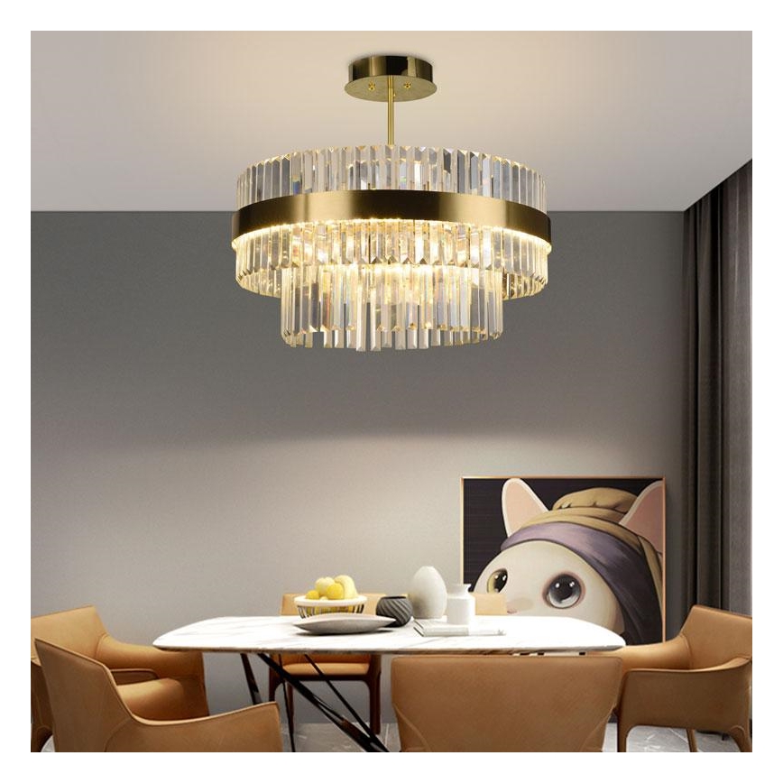 LED dimbare kristallen hanglamp aan stang LED/80W/230V 3000-6500K goud + afstandsbediening