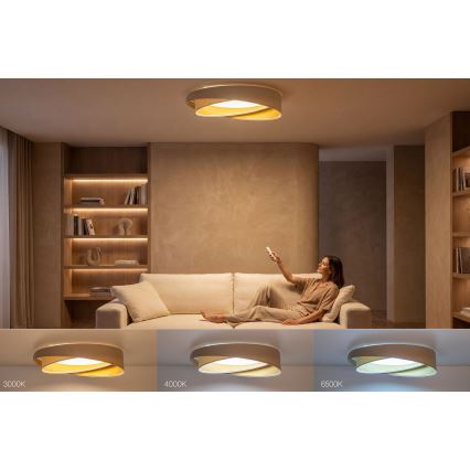 LED dimbare plafondlamp SMART GALAXY MODERN LED/24W/230V 3000-6500K Ø 55 cm beige/wit/goud + afstandsbediening