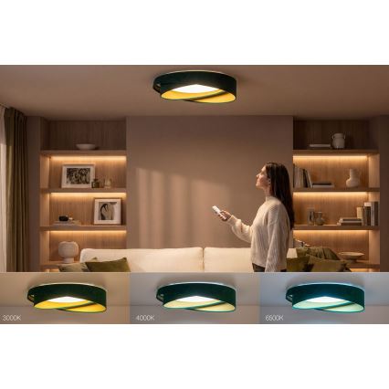 Dimbare plafondlamp SMART GALAXY MODERN LED/24W/230V 3000-6500K Ø 55 cm groen/goud + afstandsbediening
