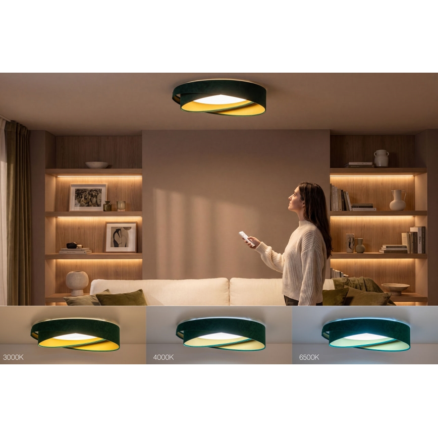 Dimbare plafondlamp SMART GALAXY MODERN LED/24W/230V 3000-6500K Ø 55 cm groen/goud + afstandsbediening