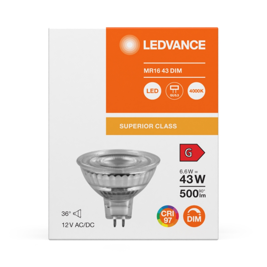 Dimbare LED-reflectorlamp MR16 GU5,3/6,6W/12V 4000K 36° CRI 97 - Ledvance
