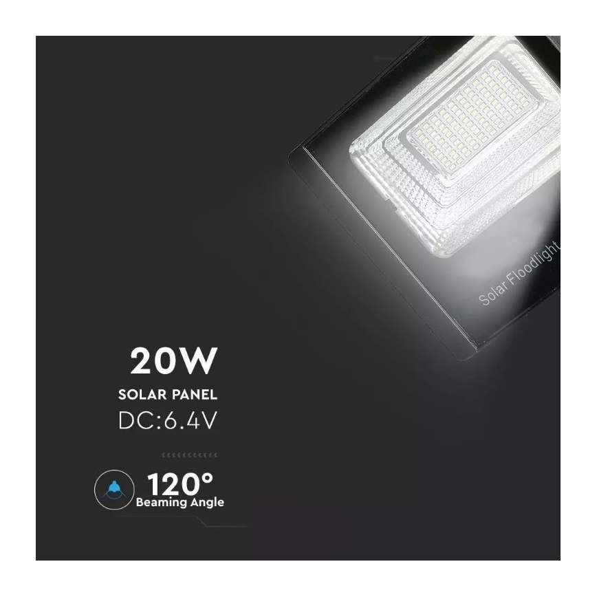 LED Dimbare Zonne-Spotlight LED/20W/6,4V 4000K IP65 10000 mAh + afstandsbediening