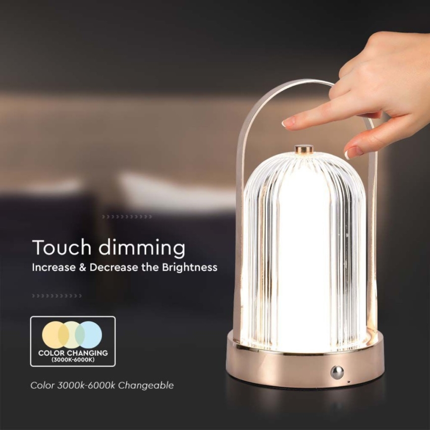 LED Dimbare Oplaadbare Touch Tafellamp LED/1W/5V 3000-6000K 1800 mAh Koper