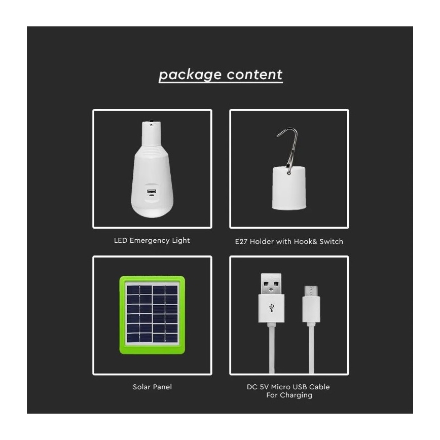 LED Draagbare solarlamp 3 in1 LED / 7W / 230V 3000K / 4000K / 6400K + opladen via USB