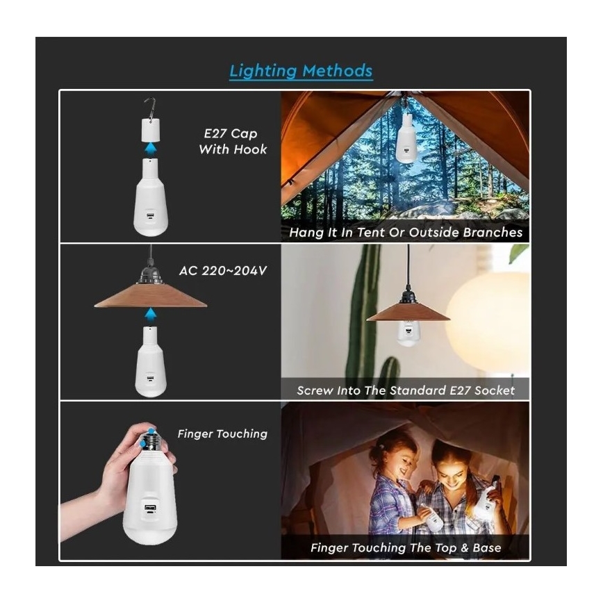 LED Draagbare solarlamp 3 in1 LED / 7W / 230V 3000K / 4000K / 6400K + opladen via USB