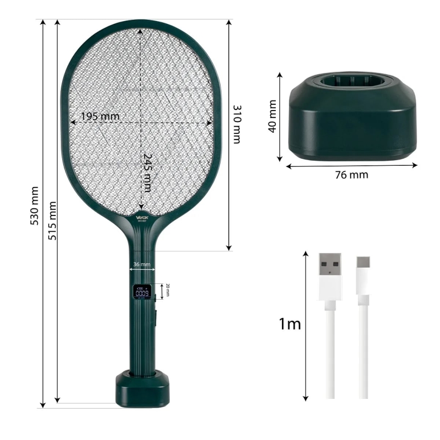 LED Elektrische insectenvanger 2-in-1 met LCD-display 1200 mAh/5V groen