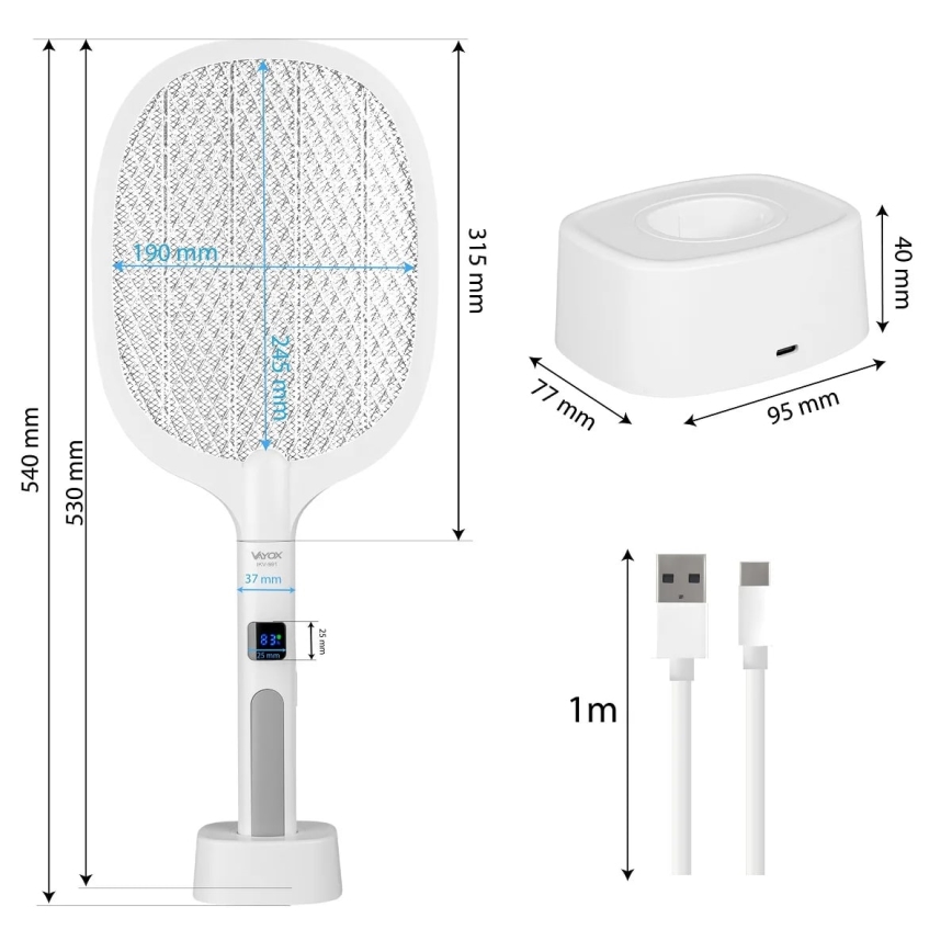 LED Elektrische insectenvanger 2-in-1 met LCD-display 1200 mAh/5V wit