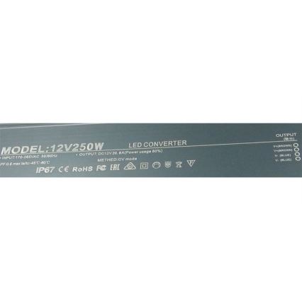 LED Elektronische transformator 250W/12V IP67