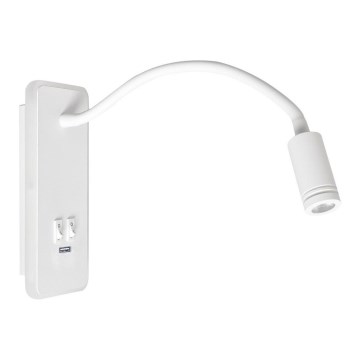 LED Flexibel wall klein lamp met USB BASE 1xLED/8W+1xLED/2W/230V wit