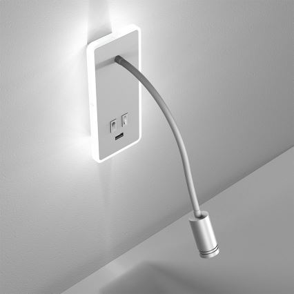 LED Flexibel wall klein lamp met USB BASE 1xLED/8W+1xLED/2W/230V wit