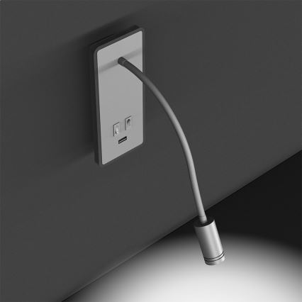 LED Flexibel wall klein lamp met USB BASE 1xLED/8W+1xLED/2W/230V wit