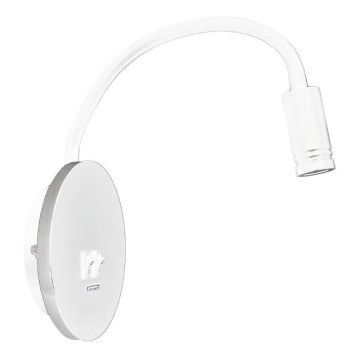 LED Flexibel wall klein lamp met USB BASE 1xLED/8W+1xLED/2W/230V wit/zilver