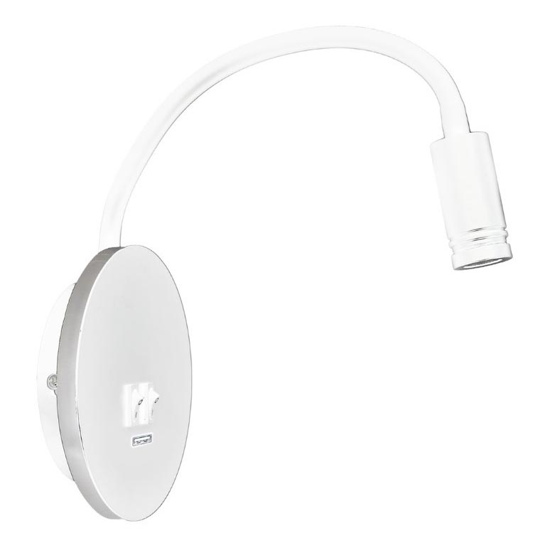 LED Flexibel wall klein lamp met USB BASE 1xLED/8W+1xLED/2W/230V wit/zilver