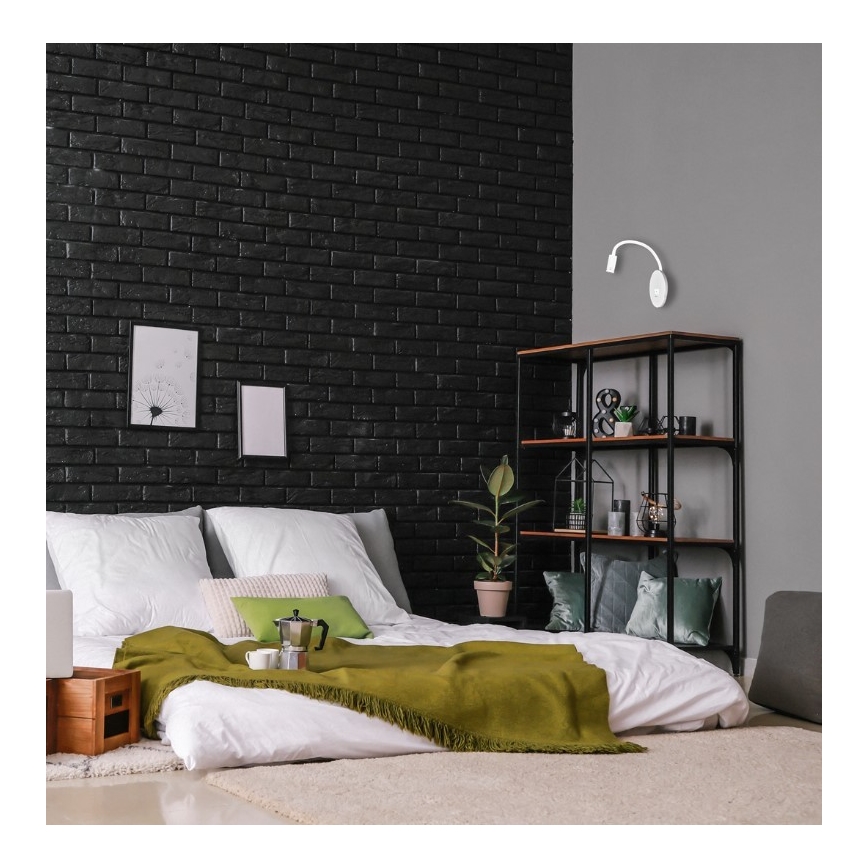 LED Flexibel wall klein lamp met USB BASE 1xLED/8W+1xLED/2W/230V wit/zilver