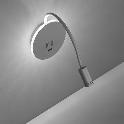 LED Flexibel wall klein lamp met USB BASE 1xLED/8W+1xLED/2W/230V wit/zilver