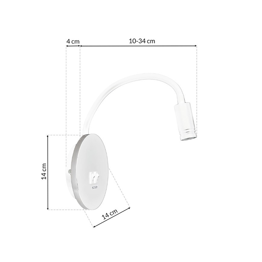 LED Flexibel wall klein lamp met USB BASE 1xLED/8W+1xLED/2W/230V wit/zilver