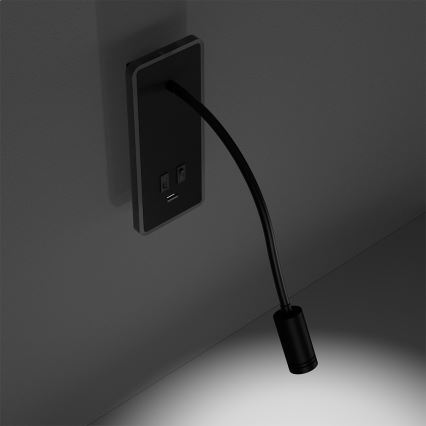 LED Flexibel wall klein lamp met USB BASE 1xLED/8W+1xLED/2W/230V zwart