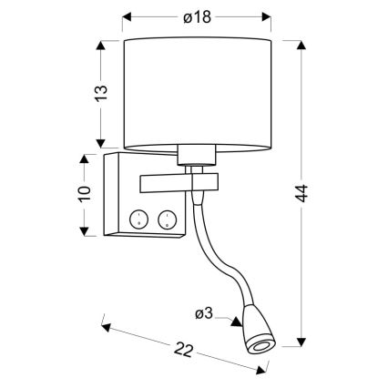 LED Flexibele lamp POLO 1xE27/40W+LED/2W 230V zwart